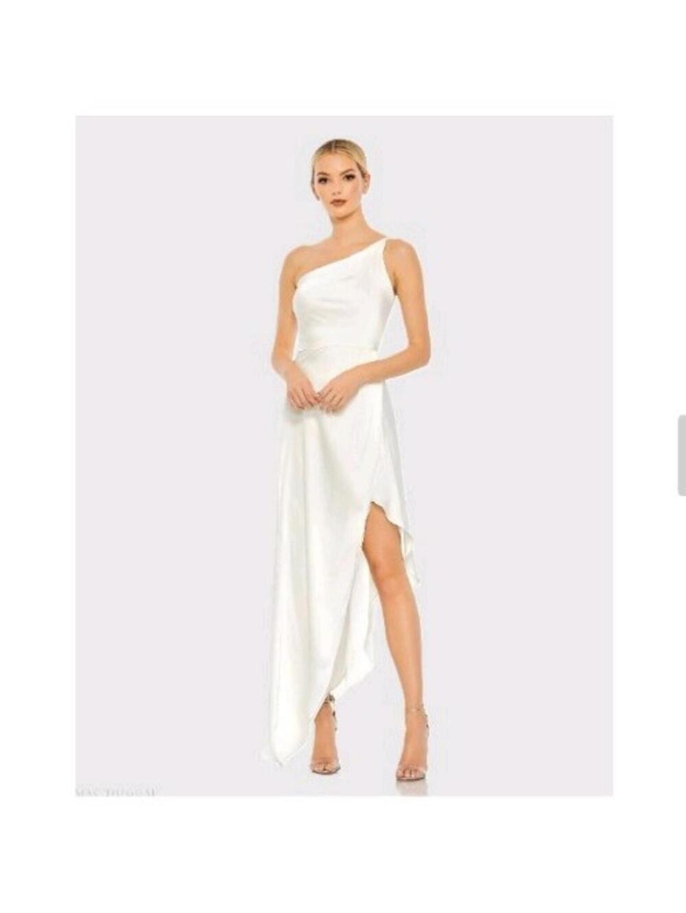NWT Mac Duggal White One Shoulder Hi-Low Draped Charmeuse Dress size 10 #70177